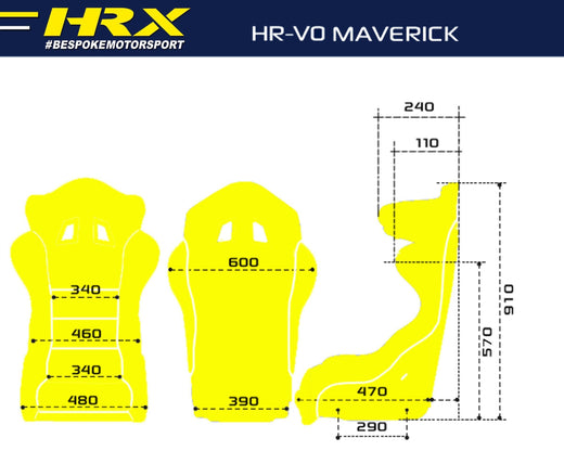 Maverick Seat Standard Size Dimensions - HRX